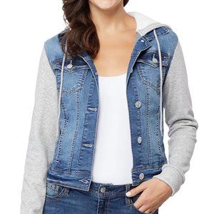 Wallflower Dreamer Knit-Sleeve Hooded Jean Jacket - Size S
